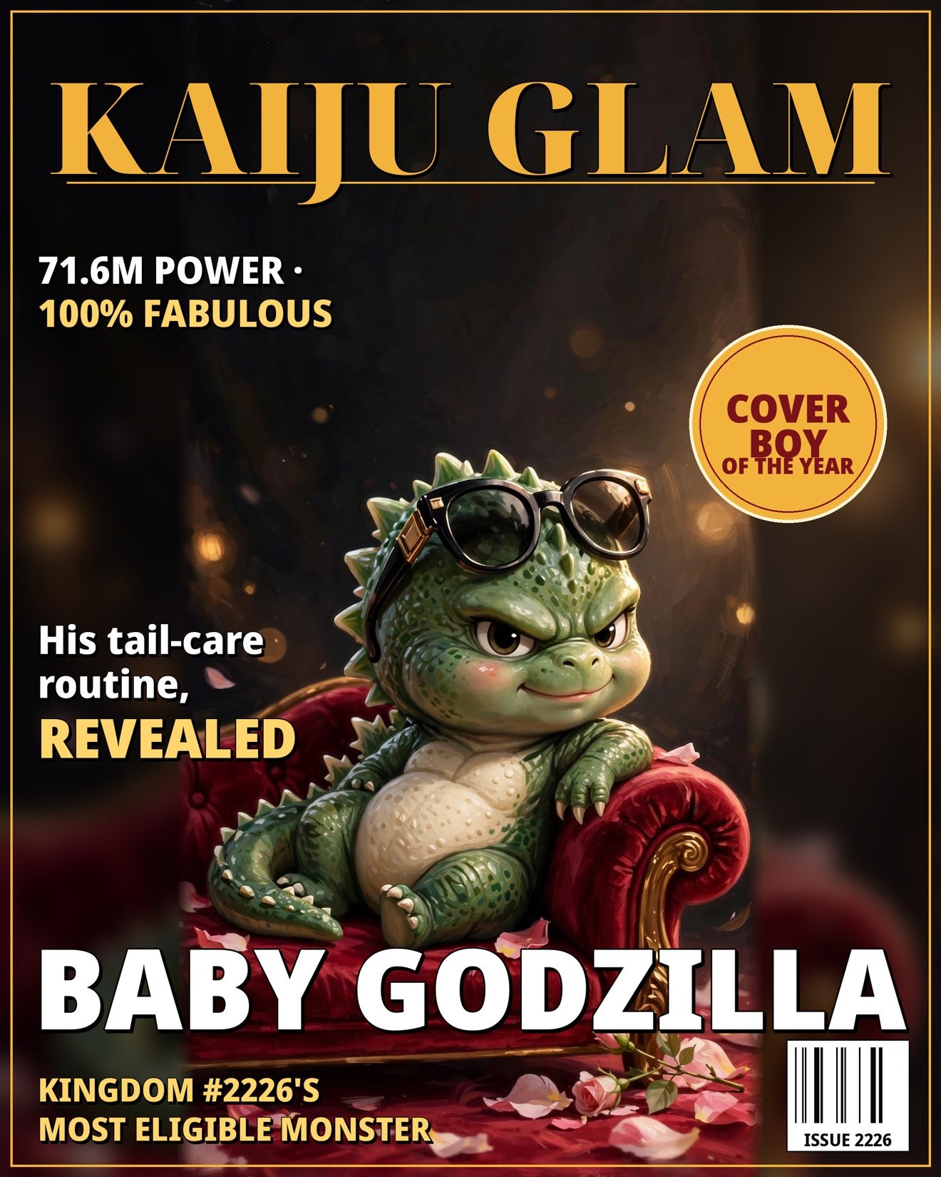Qoxra tar-rivista Kaiju Glam — Baby Godzilla, Cover Boy tas-Sena